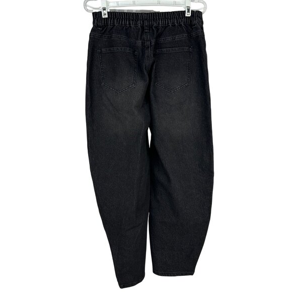 Madden NYC Womens High Rise Barrel Jeans XS Midnight Wash Black Elastic Waistban - Picture 2 of 7